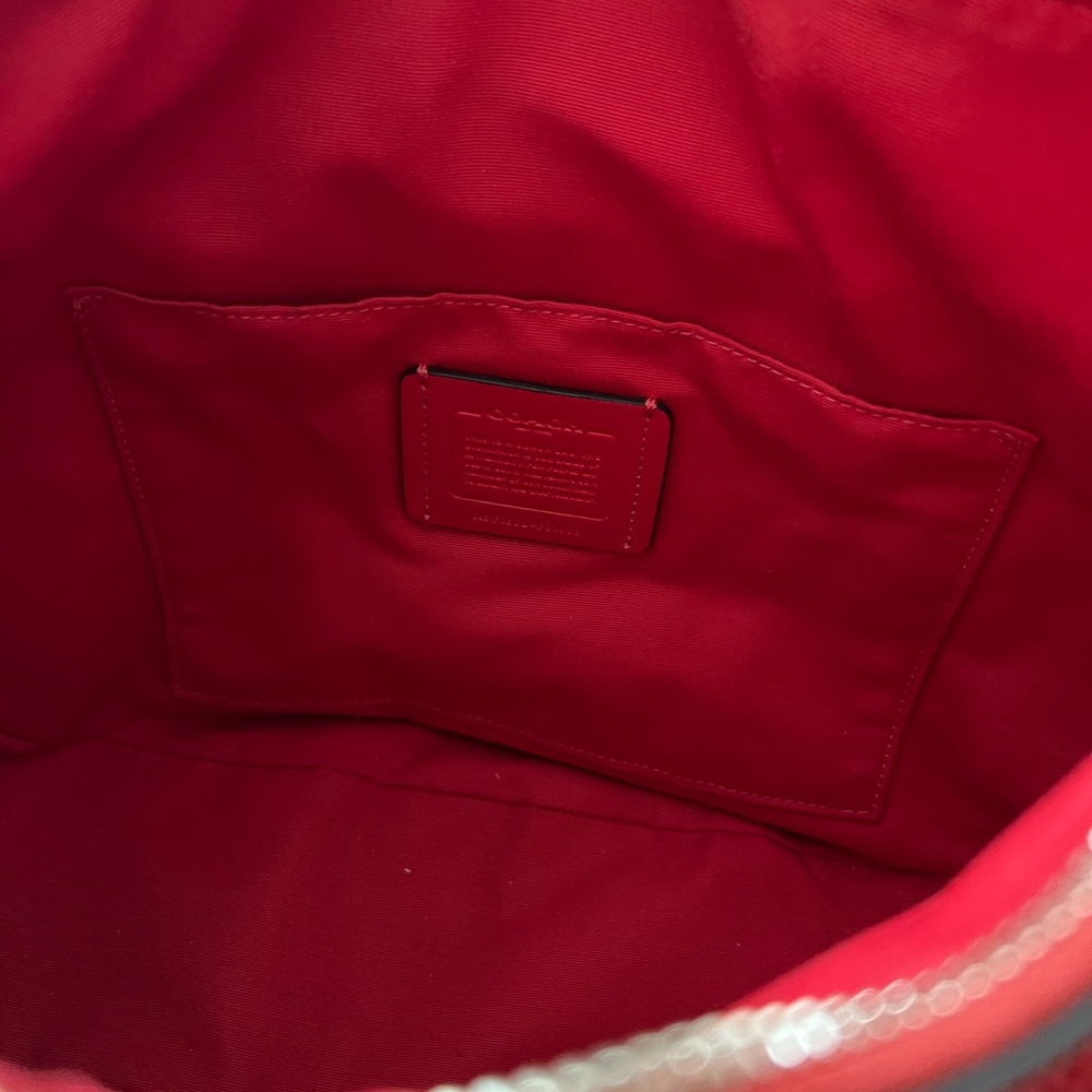 Coach Red Pebbled Leather Shoulder Hobo with Silver Hardware - Picture 7 of 11